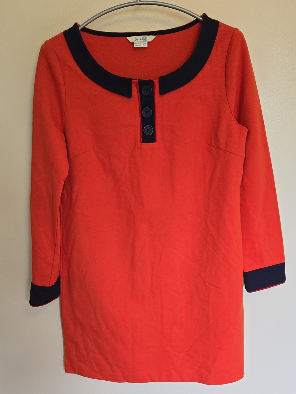 Boden Contrast Collar Tunic Dress Navy Orange 8 Shift Mod 60s Retro Colorblock